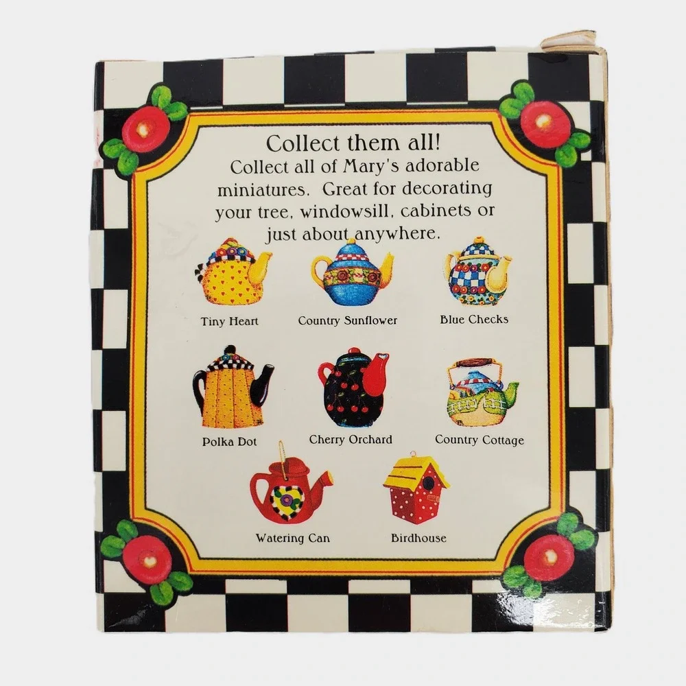 Mary‎ Engelbreit Miniature Teapot Ornament Floral Black Orange Collection Boxed